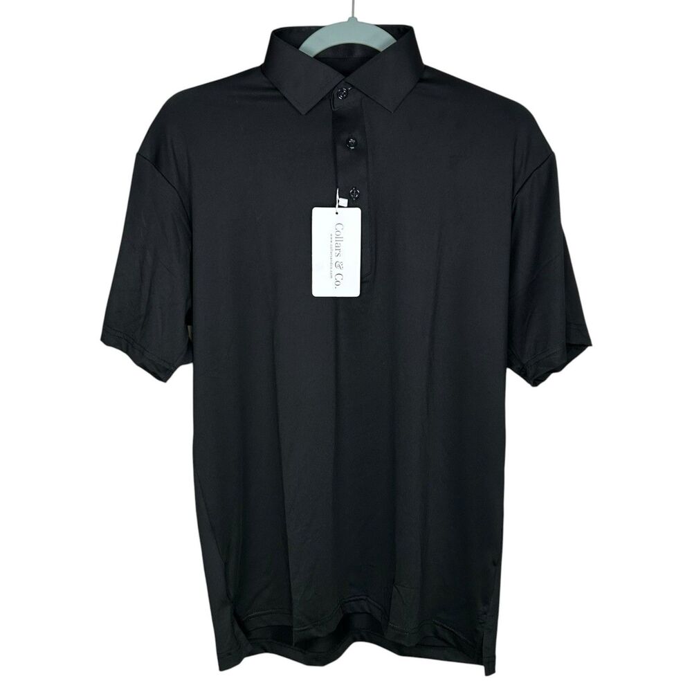 Collars & Co Polo Shirt Mens Small Black Dress Collar Semi-Spread Featherweight